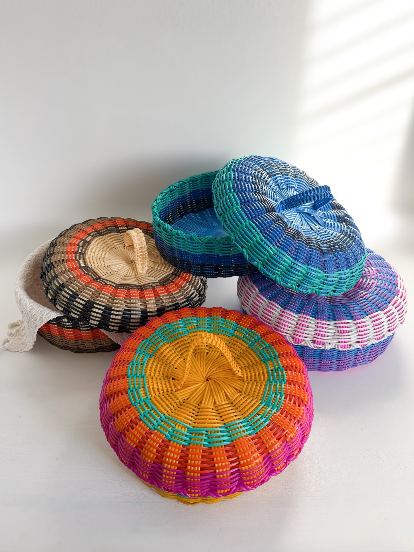 Colorful hand woven baskets made in Guatemala