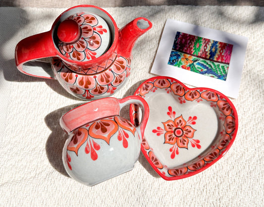 SET Palopó Pink/Coral - Mug, Plate & Teapot