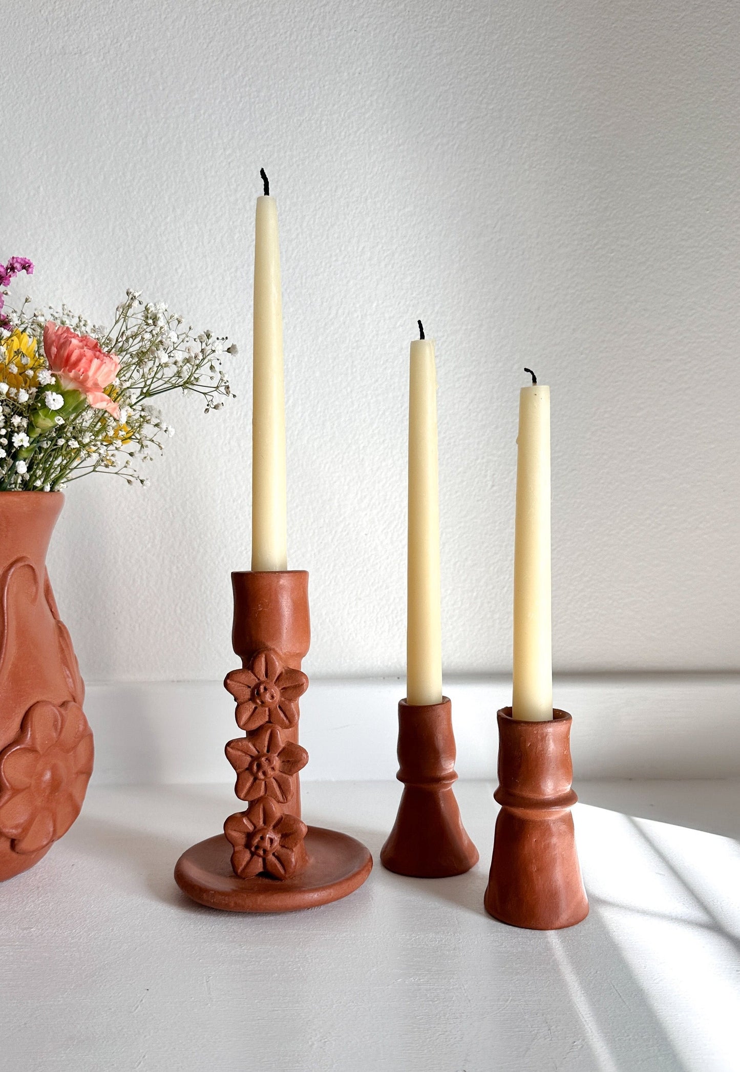 Barro Candle Holders Florecitas