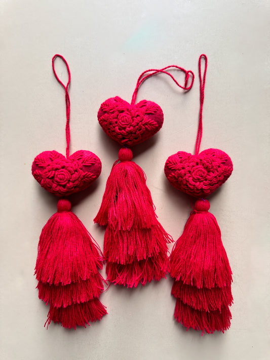 Tassel Embroidered Felt Heart Red