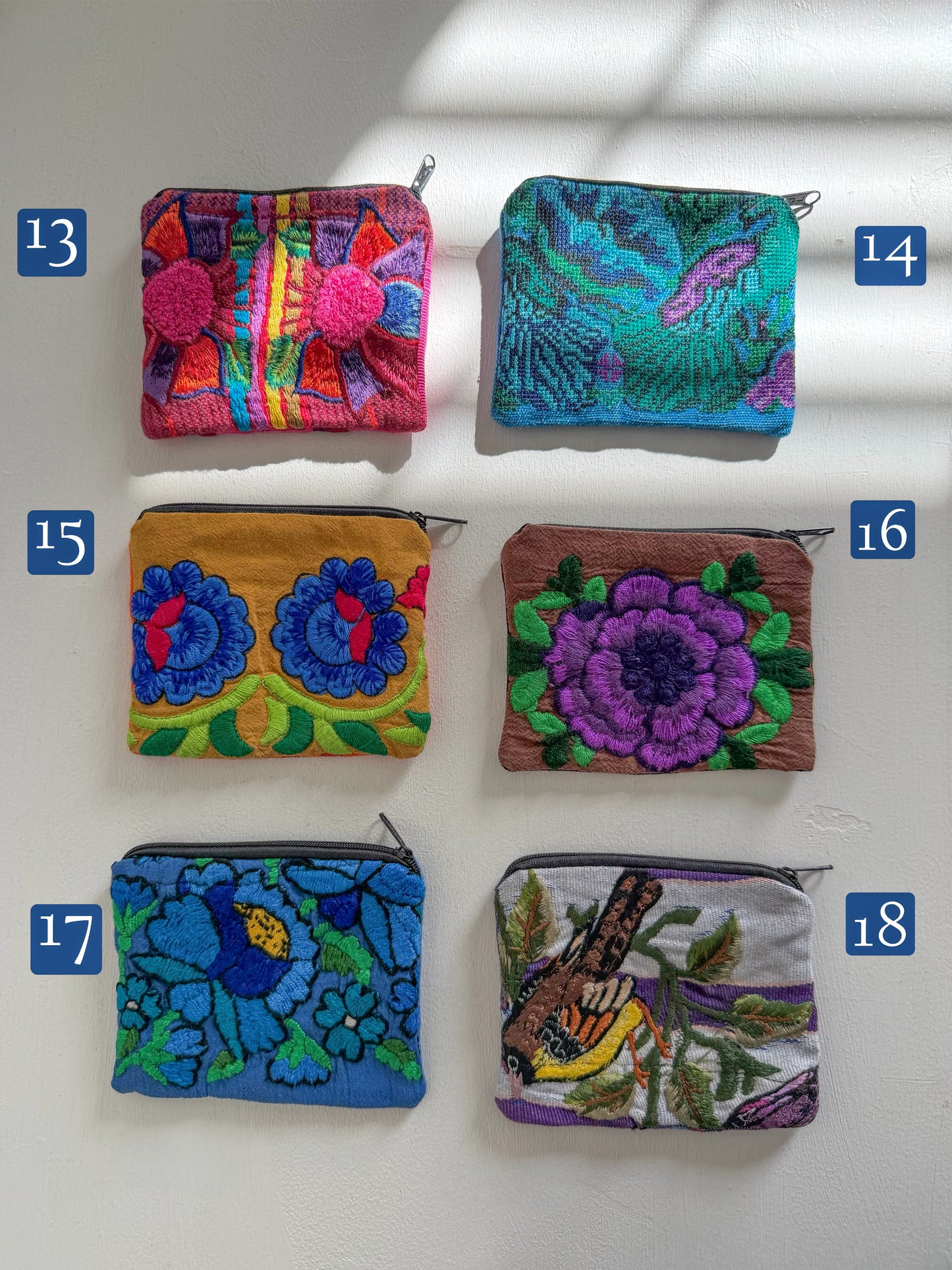 Set of colorful embroidered coin purses 