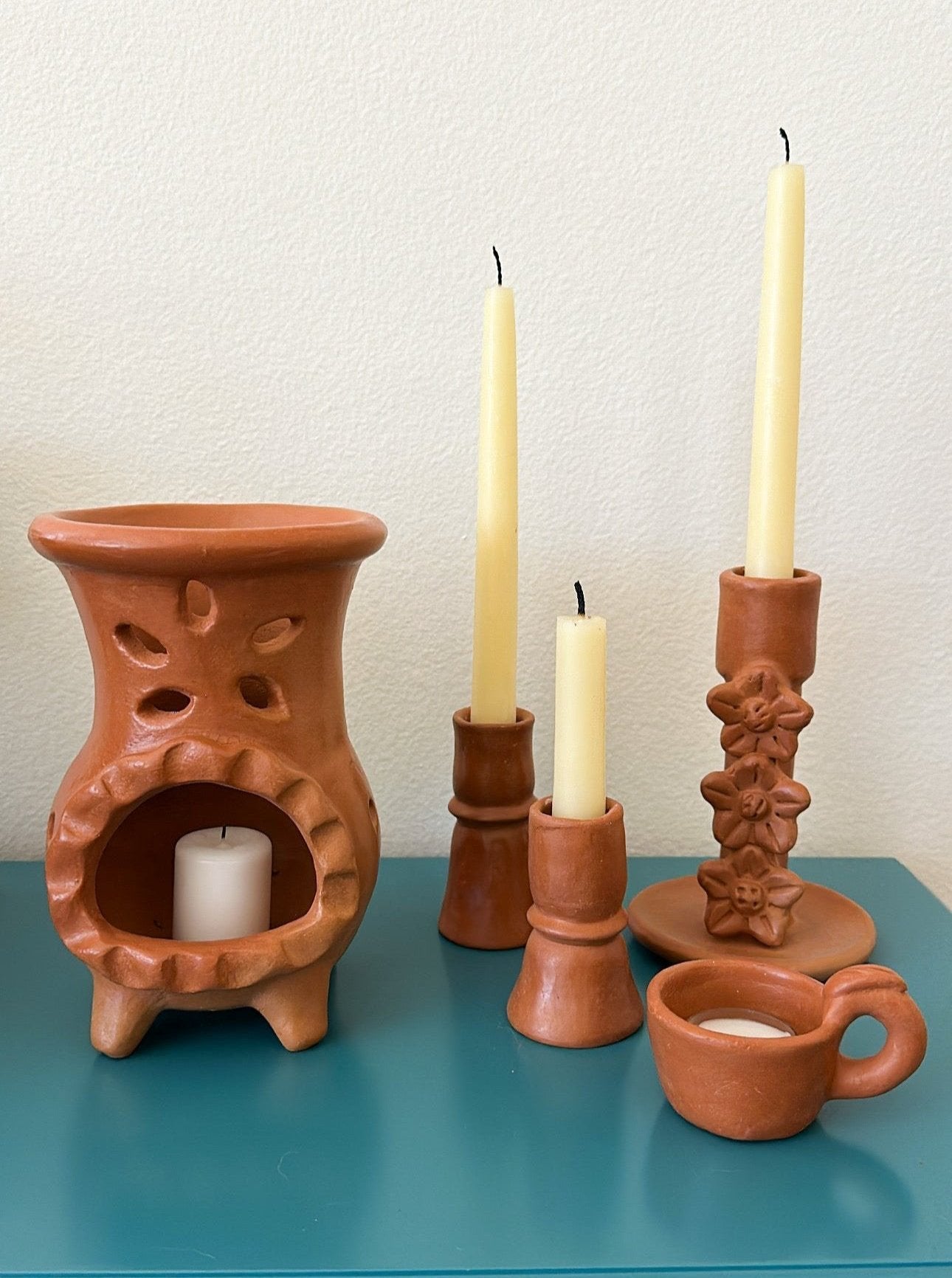 Barro Candle Holders Florecitas