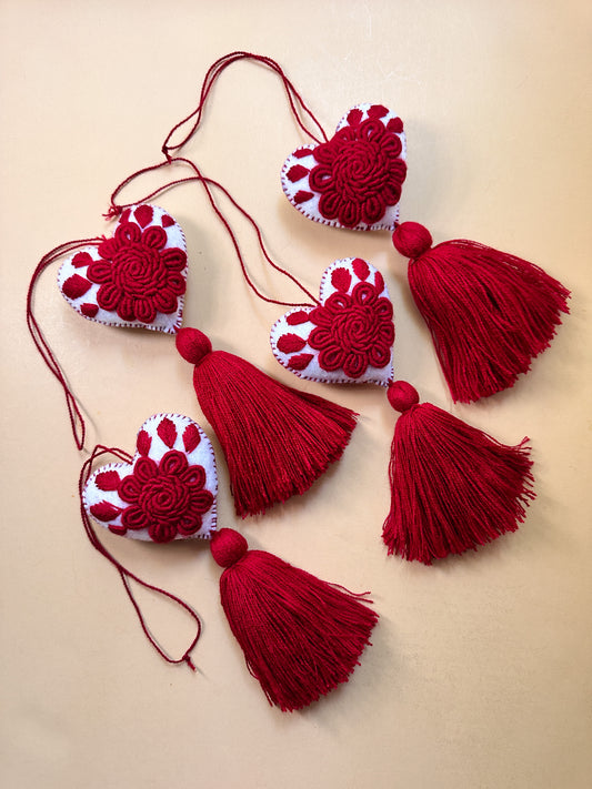 Tassel Embroidered Felt Heart White