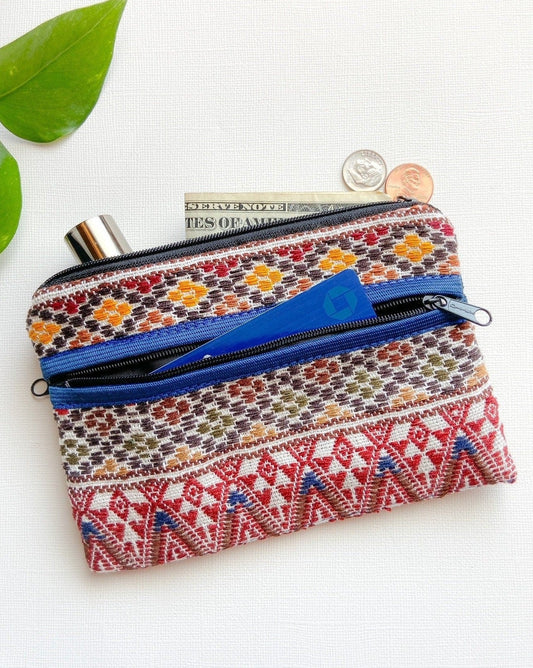 Handwoven 3-Zipper Coin Purse Neutral