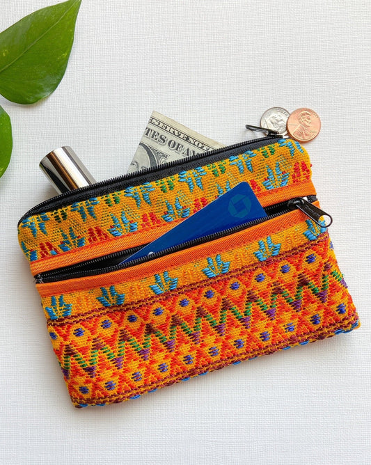 Handwoven 3-Zipper Coin Purse Yellow