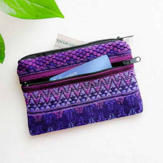 Handwoven 3-Zipper Coin Purse Purple